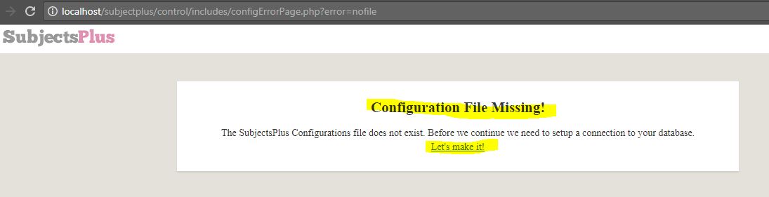 Configuration file missing SubjectPlus