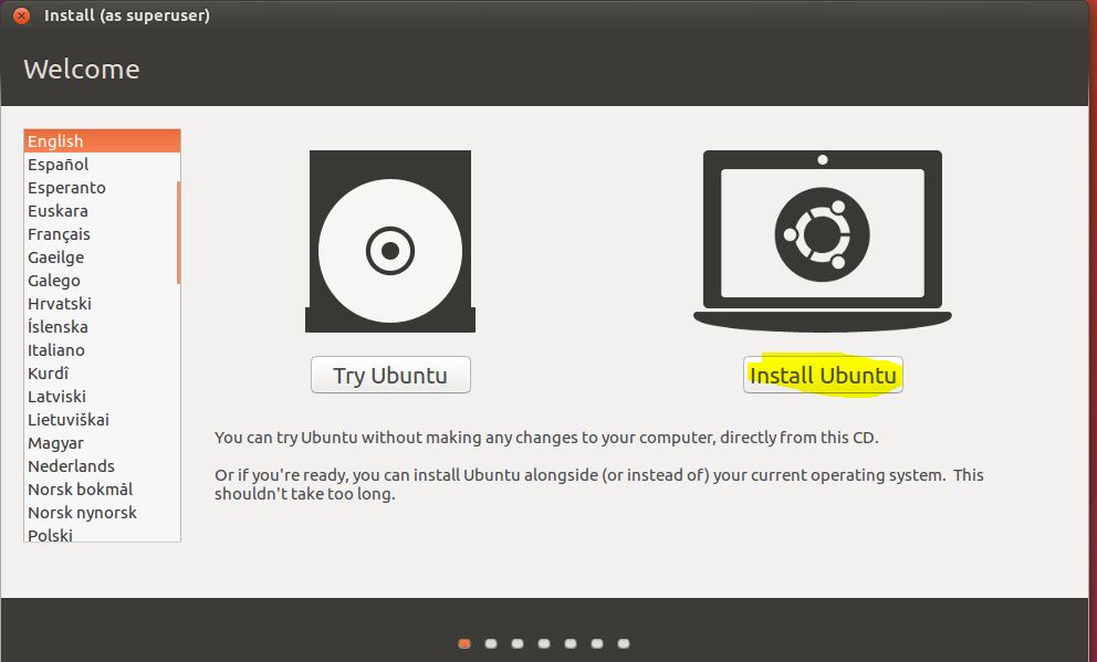 Install Ubuntu First Step