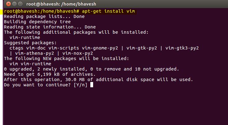 Ubuntu Vim Command