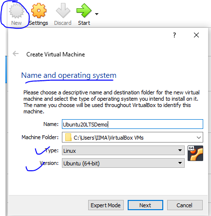 1. Create Virtual Machine - Name and operating system