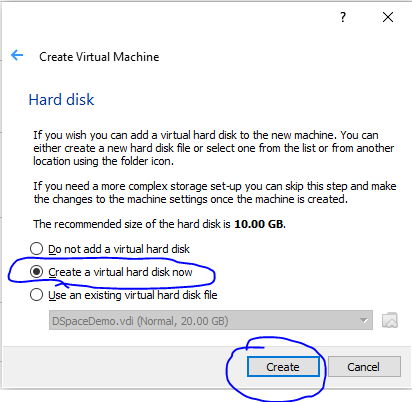 3. Hard disk - Create a virtual hard disk