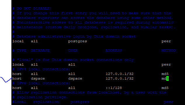 PostgreSQL configuration setting for dspace